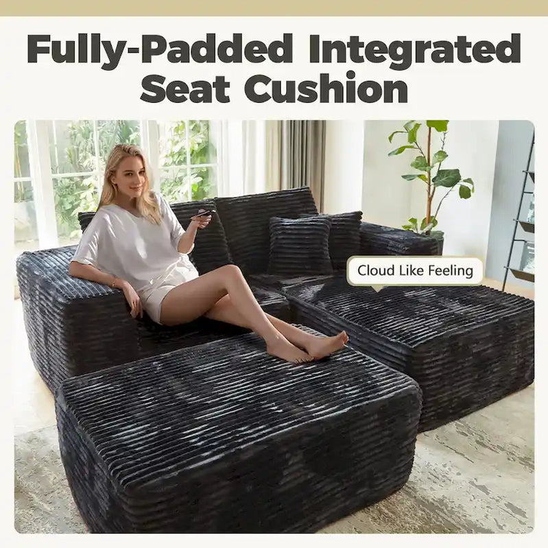 Hooowooo Modern Plush Sectional Sofa L-Shaped Couch With Removable Ottoman