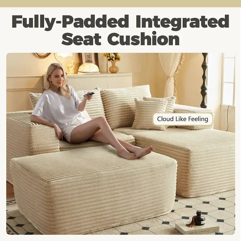 Hooowooo Modern Plush Sectional Sofa L-Shaped Couch With Removable Ottoman