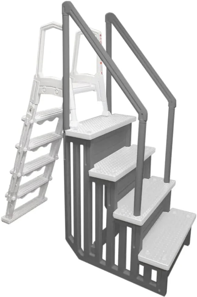 Select Anti-Slip in-Pool Steps, Gray, For Above Ground Swimming Pools, Can Mount To Decks 48 In. To 54 In. H, Safety Stairs Capacity Up To 300 Lbs