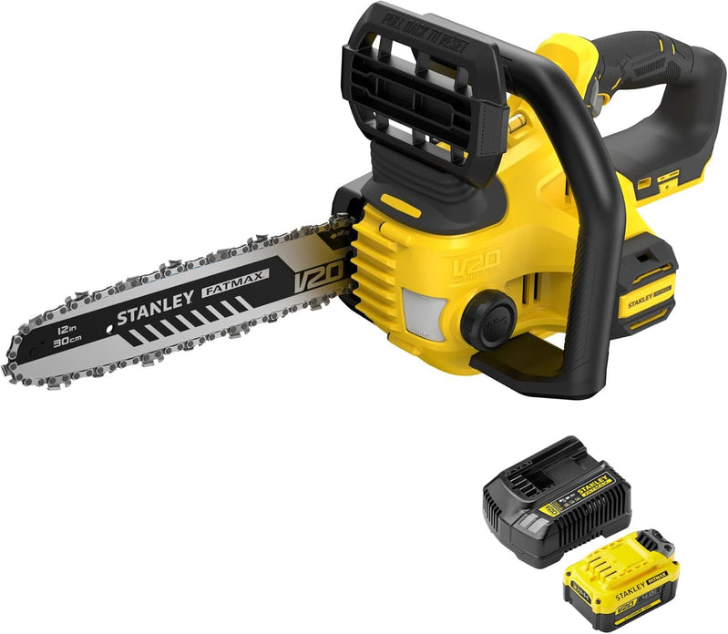 Stanley Fatmax V20 18V Cordless Chainsaw Kit With 30cm Bar, 4.0Ah Battery And Charger