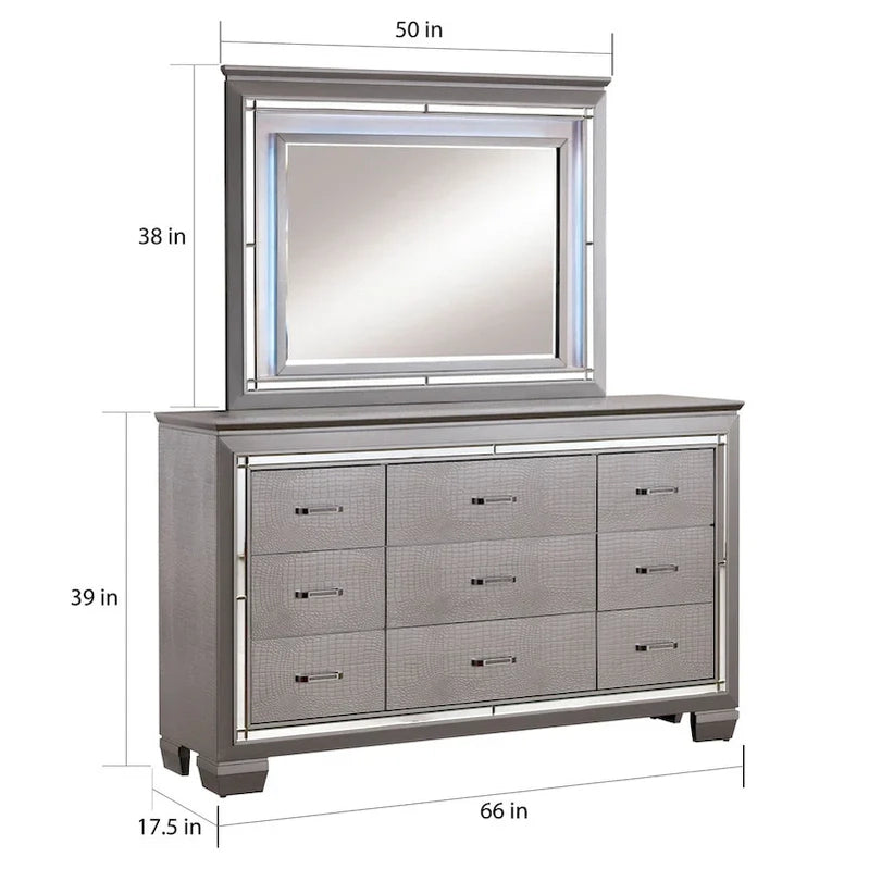 Ruff Crocodile Contemporary Wood 9-Drawer 2-piece Dresser And Mirror Set By Furniture Of America