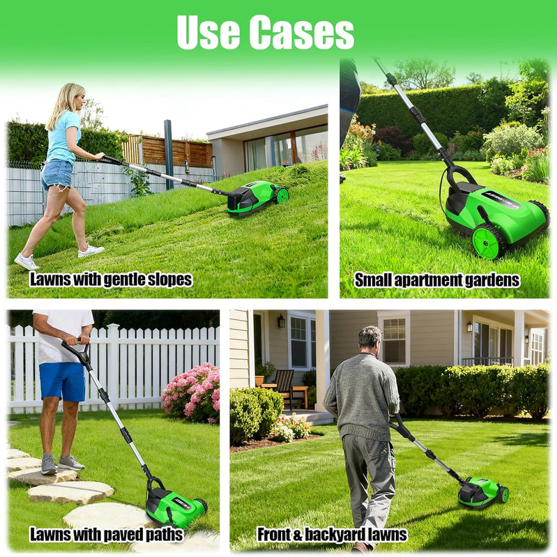 Cordless Lawn Mower, Electric Small Lawn Mower With 2 x 21V 4.0Ah Battery, Lightweight Mini Lawn Mower With Brushless Motor, 3 Cutting Heights