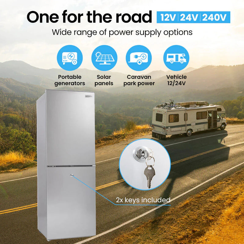 Gecko 160L Upright Portable Fridge/Freezer, 12V/24V/240V For Motorhome And Caravan, Silver