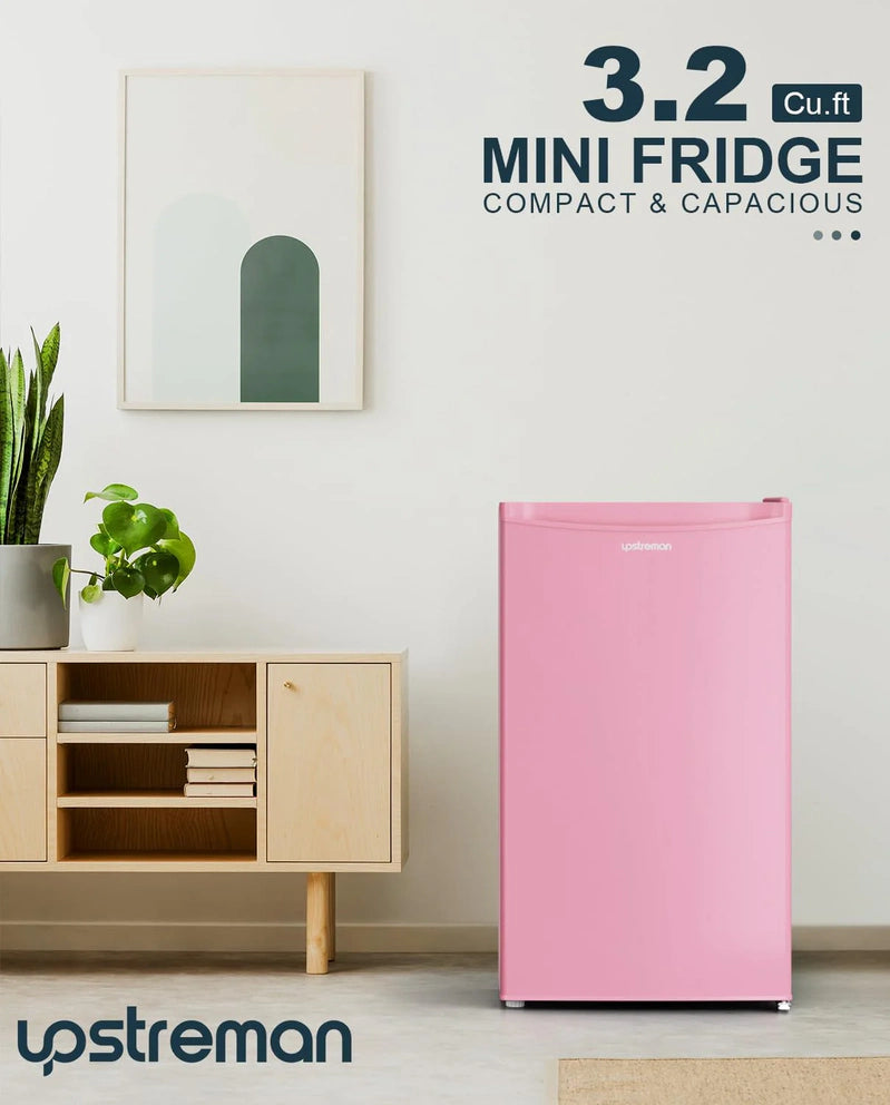 Upstreman 3.2 Cu. Ft. Mini Fridge With Freezer, Single Door Mini Fridge, Dorm Fridge, Adjustable Thermostat, Black-BR321