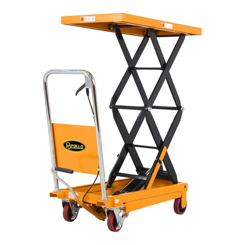 Apollolift Hydraulic Lift Table Cart, 770 Lbs Capacity, 51 In. Max Height, Double Scissor Lift With Safety Guard And 4 Wheels