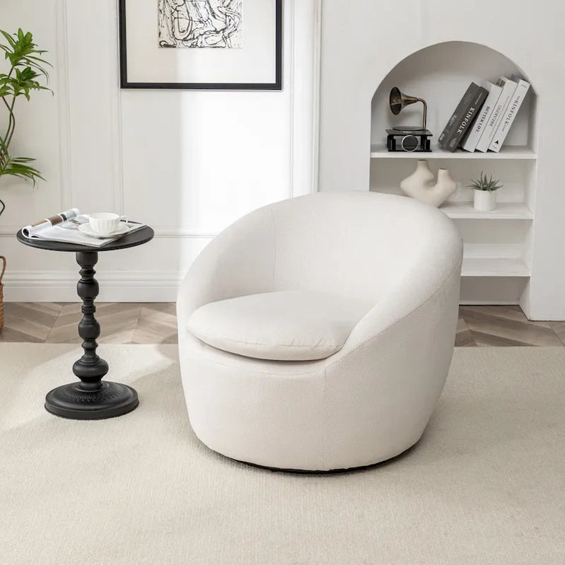 Swivel Barrel Chair, 360 Degree Rotation, Boucle Fabric