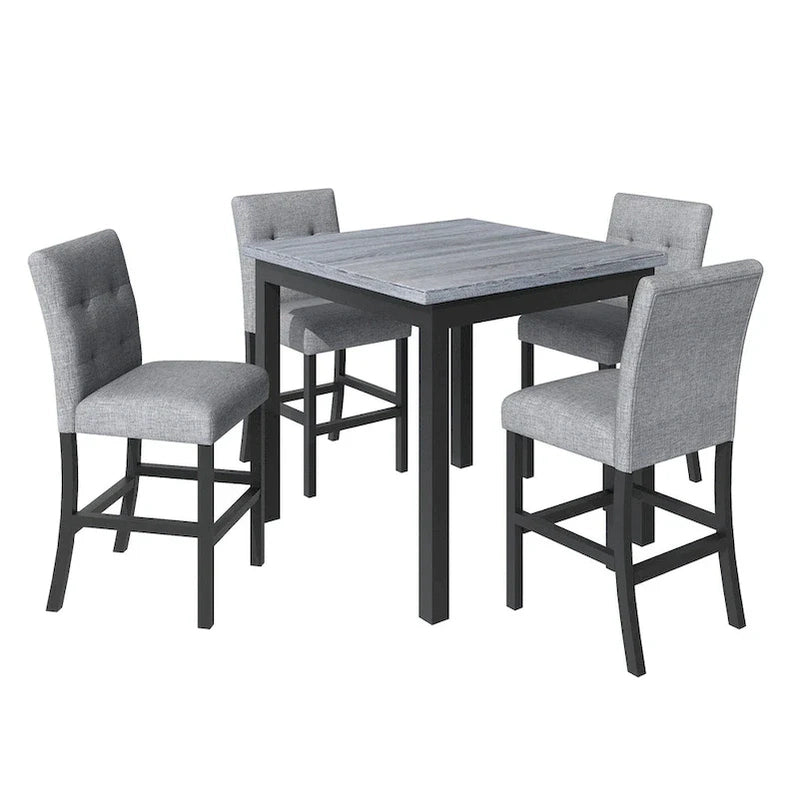 5 Piece Counter Height Dining Set, Wood Dining Table Set With Rectangle Table And 4 Upholstered High Back Chairs