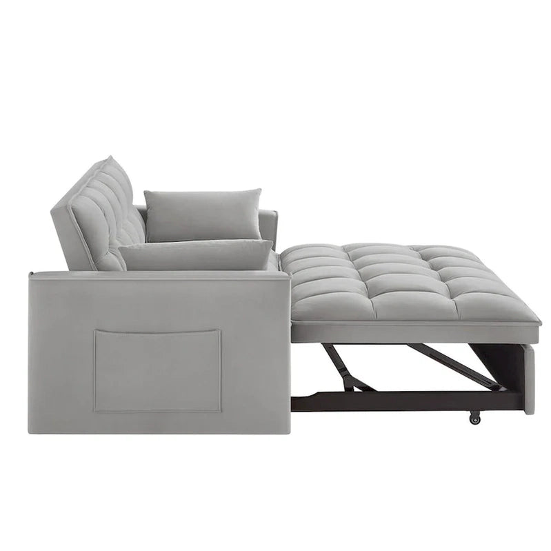 4 in1 Loveseat Sofa Bed With Armrests And Storage Pockets, Multi-Function Tufted Pull-Out Sofa Bed With Adjustable Backrest
