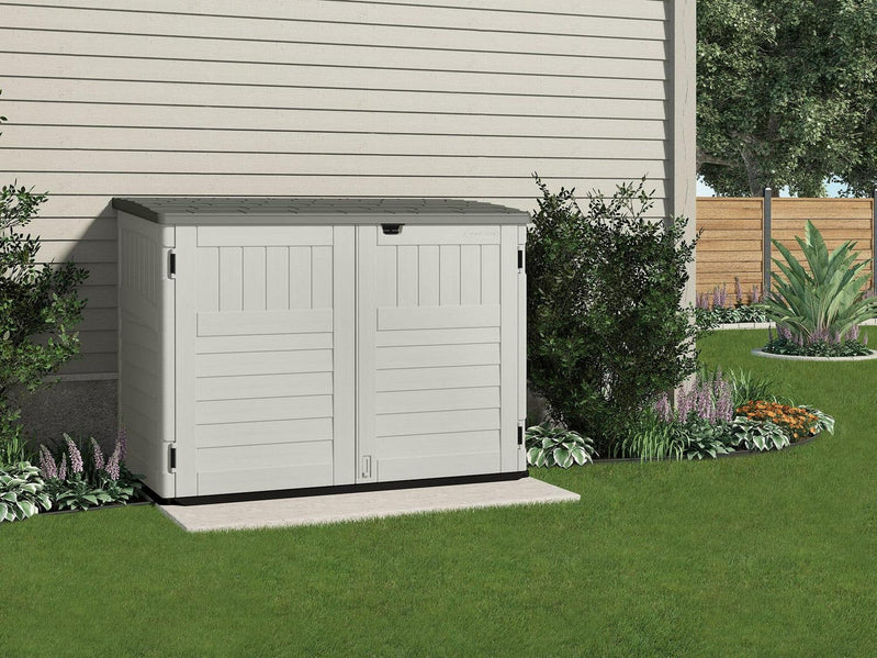 Suncast BMS4700 Resin Storage Shed, Off-White/Gray, 70.5W x 44.25D x 52H, Double Door, UV Resistant