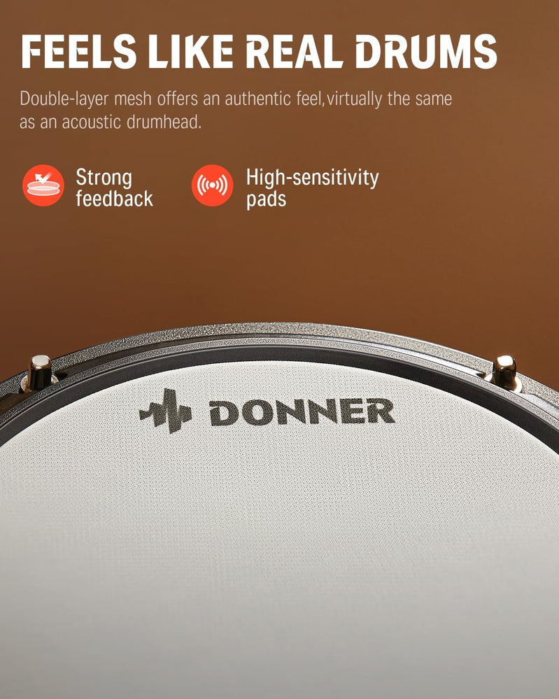 Donner DED-80 Electronic Drum Set, Electric Drum Set For Beginner With 4 Quiet Mesh Drum Pads, 2 Switch Pedal, 180 Plus Sounds, Throne