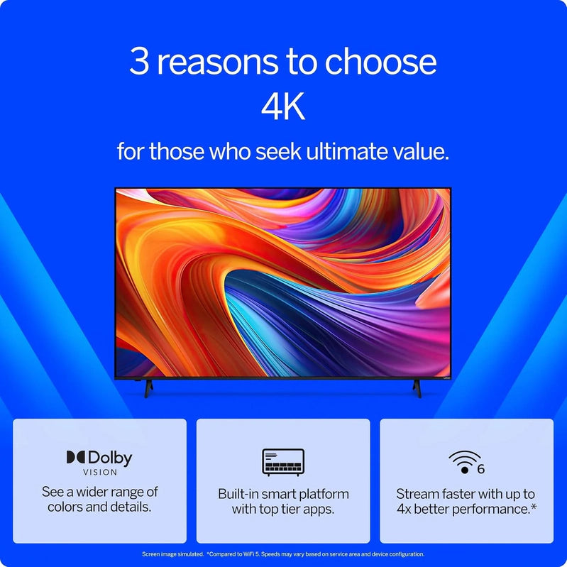 Vizio 50 4K HDR Smart TV, Dolby Vision HDR/HDR10 Plus, WiFi 6 C, Refurbished