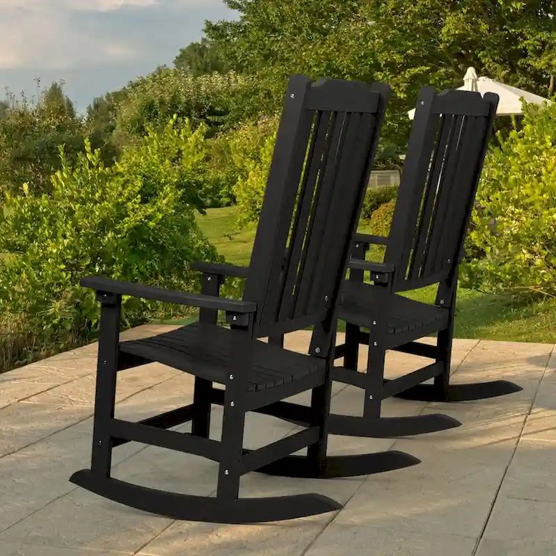 Vrakae 2 Pcs Patio All Weather Resistant High Back Rocking Chair