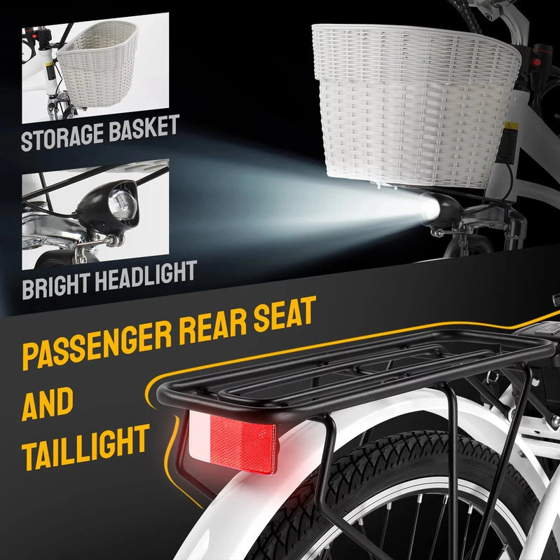 Pexmor Electric Bike For Adults, 350W, Peak 500W City Commuter Ebike 36V 12.5Ah Removable Battery