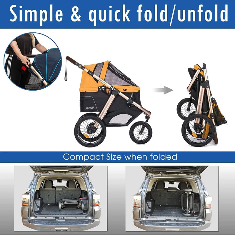 Jogging Sports Stroller With Comfort Rubber Wheels/Zipper-Less Entry/1-Hand Quick Fold/Aluminum Frame For Small/Medium Dogs, Cats And Pets, Green Camo