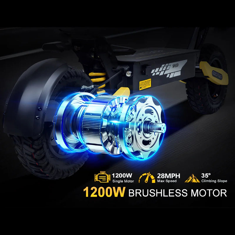 Off Road Electric Scooter For Adults, 1200W Motor Fast E Scooter, Up To 28MPH Top Speed And 20Miles Long Range, 11 In. Off-Road Tires