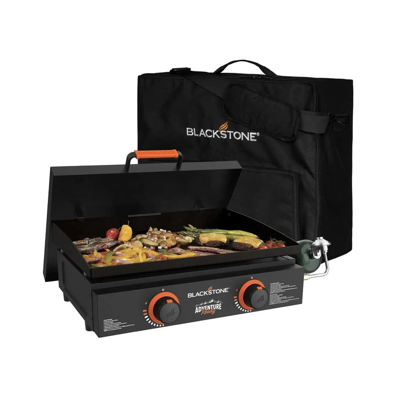 Blackstone Adventure Ready 22 In. Propane Griddle Gift Bundle, Black, Includes Griddle, Hardcover, Carry Bag, 24,000 BTU Burners, Rear Grease System