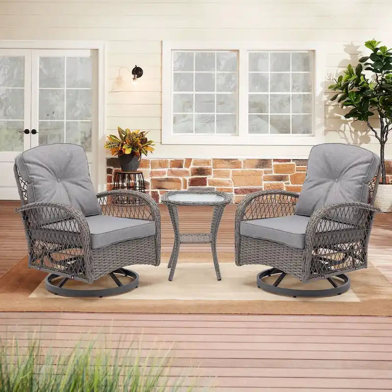 3 Pieces Outdoor Swivel Rocker Patio Chairs, 360 Degree Rocking Patio Conversation Set