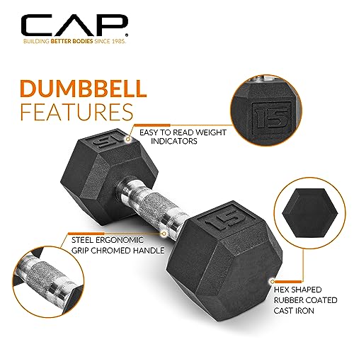 Cap Barbell 150 Lb Coated Hex Dumbbell Weight Set With Vertical Rack, Black