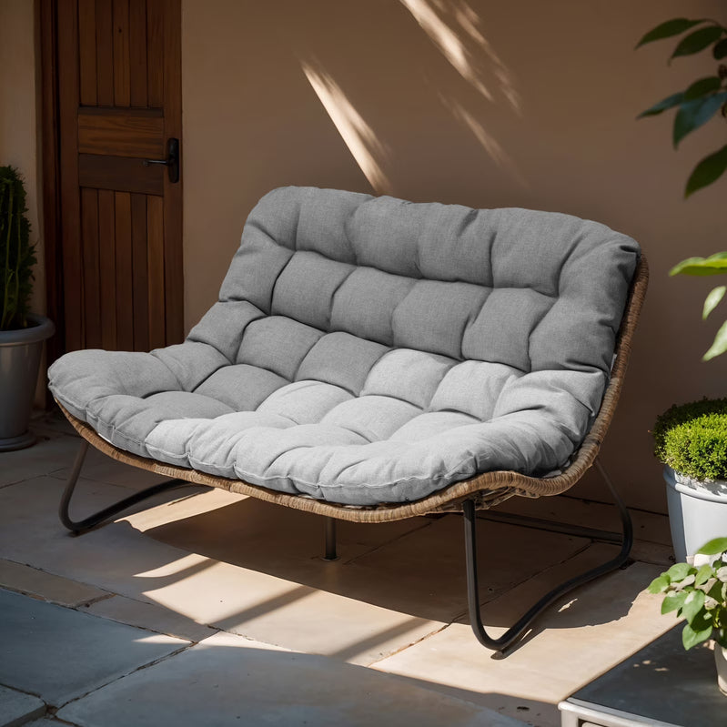 Crestlive Products Patio Loveseat, All-Weather Rattan Large Furniture With Soft Cushions, Outdoor Loveseat For Balcony, Poolside, Backyard, Beige