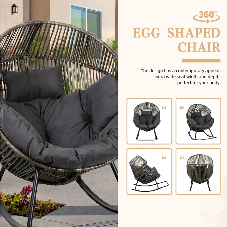 Walsunny Egg Chairs Outdoor Patio Wicker Oversized Egg Shell Lounger Lawn Chair With Cushion For Indoor Outside Porch Balcony Backyard
