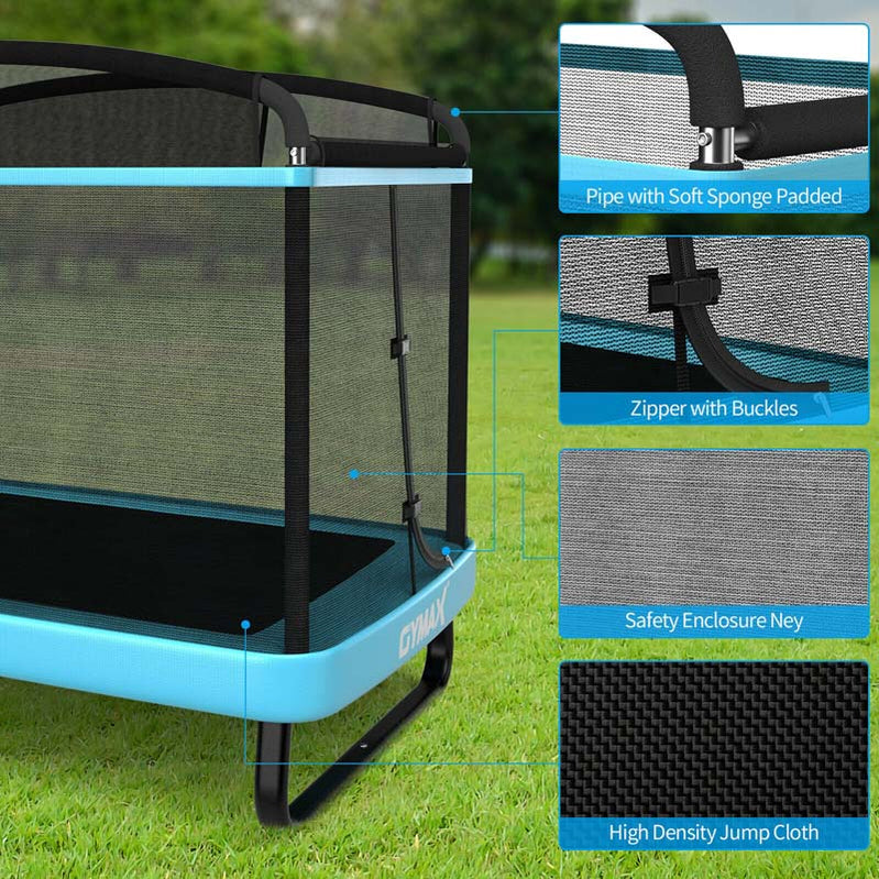 6 Ft. Kids Trampoline With Swing And Safety Fence, Astm Approved Toddler Rectangle Trampoline For 3-8 Year Old