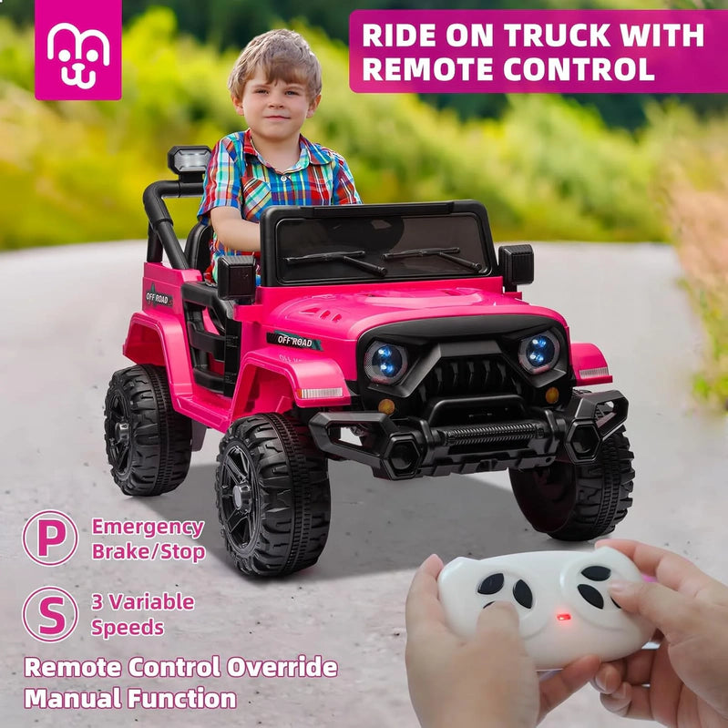 12V Kids Electric Ride On Truck Car Remote Control, Twin 35W Motors 3.5MPH Max Speed, Bluetooth USB Music Player
