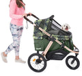 Jogging Sports Stroller With Comfort Rubber Wheels/Zipper-Less Entry/1-Hand Quick Fold/Aluminum Frame For Small/Medium Dogs, Cats And Pets, Green Camo