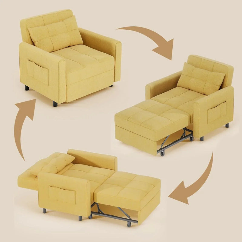 Sofa Bed Chair 3-in-1 Convertible Pullout Single Sleeper Chair Bed Spacious Multifunctional Sofa