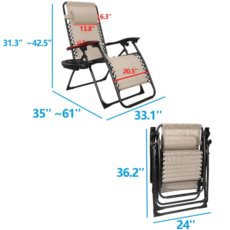 HomGarden 2 Pack Steel Zero-Gravity Chair, Beige