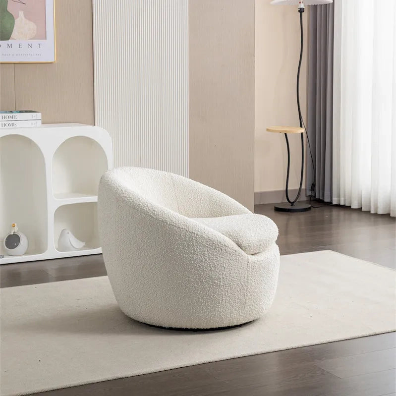 Swivel Barrel Chair, 360 Degree Rotation, Boucle Fabric