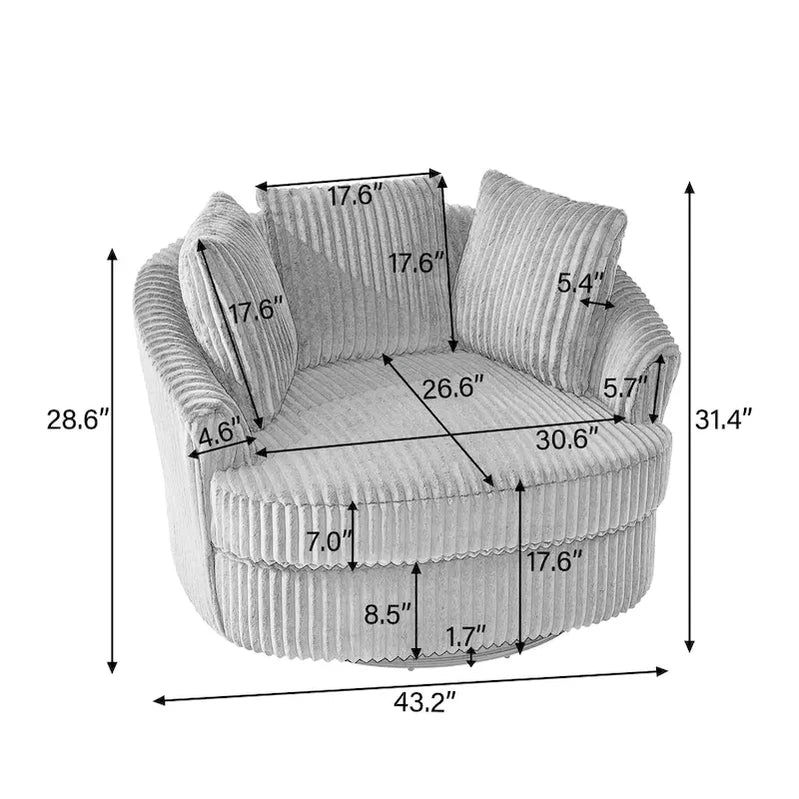 2 Set Oversized 43 W Plush Corduroy Swivel Barrel Chair With Pillows