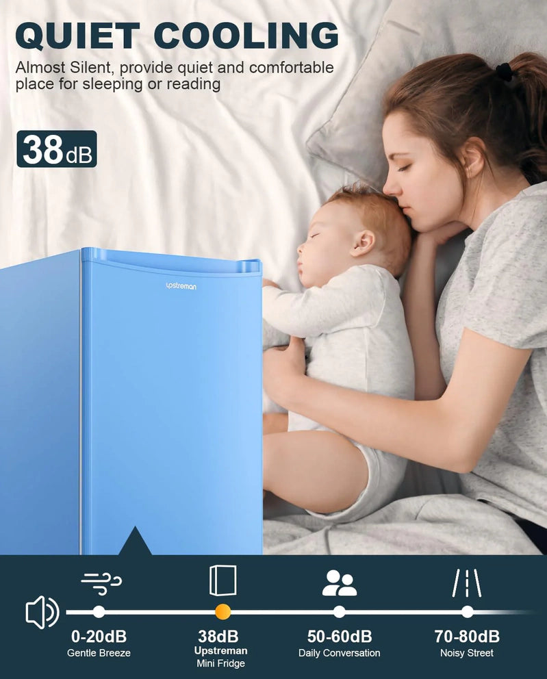Upstreman 3.2 Cu. Ft. Mini Fridge With Freezer, Single Door Mini Fridge, Dorm Fridge, Adjustable Thermostat, Black-BR321