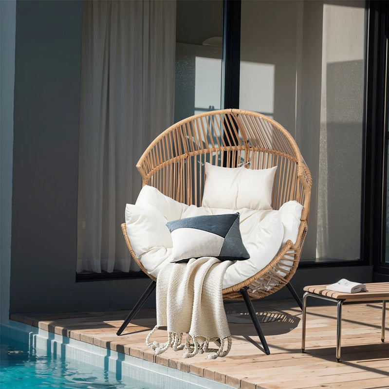 Walsunny Egg Chairs Outdoor Patio Wicker Oversized Egg Shell Lounger Lawn Chair With Cushion For Indoor Outside Porch Balcony Backyard