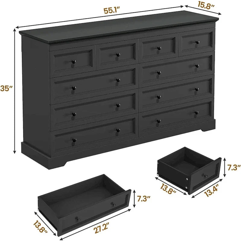 10 Drawers Dresser 55 Large Drawers Wood Dressers And Chest Of Drawers