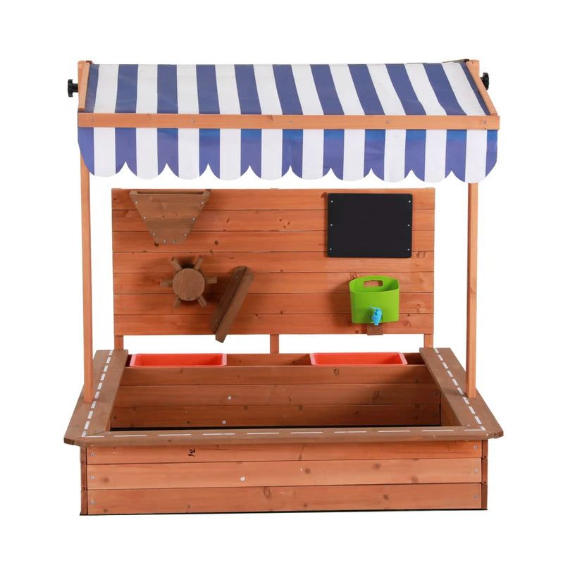 Adjustable Canopy Wooden Kids Sandpit w/Cover, Extras, Keezi