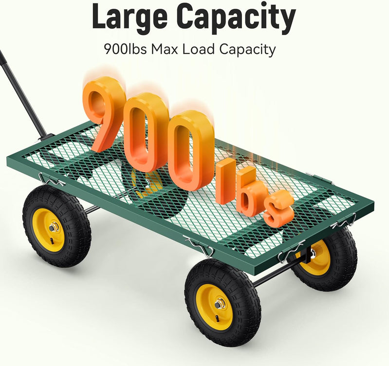 Steel Garden Cart, 2-in-1 1400 Lbs Heavy Duty Utility Wagon, With Removable Mesh Sides To Convert Into Flatbed