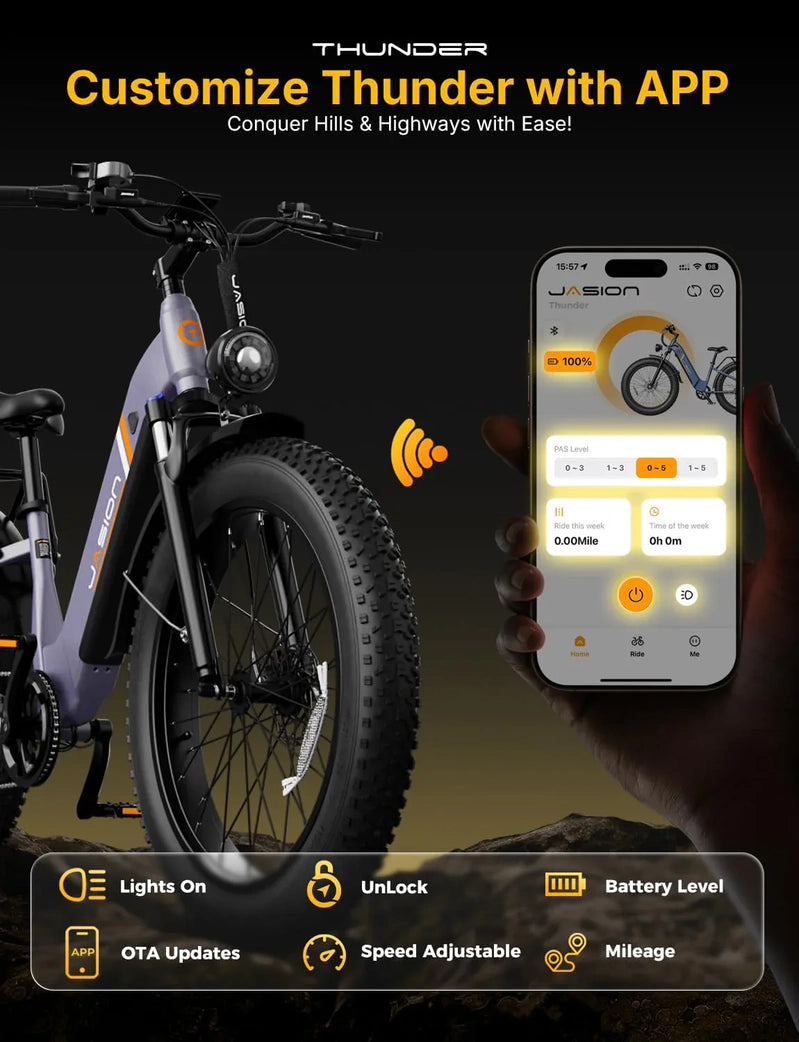 Thunder Electric Bike 1500W 30 Plus MPH 80Miles Range Fat Tire Hydraulic Disc Brakes
