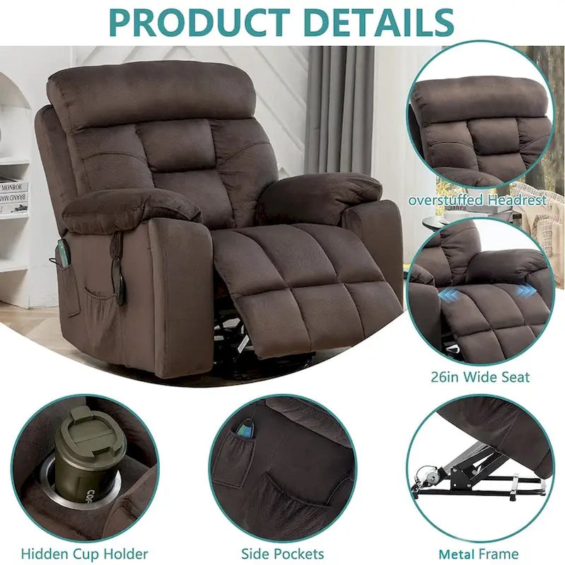 Large Electric Massage Lift Recliner With Heat, Hidden Cup Holder