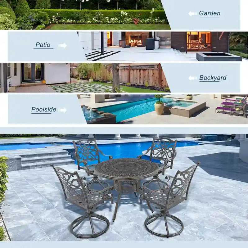 5-Piece Cast Aluminum Patio Dining Set With 4 Swivel Chair