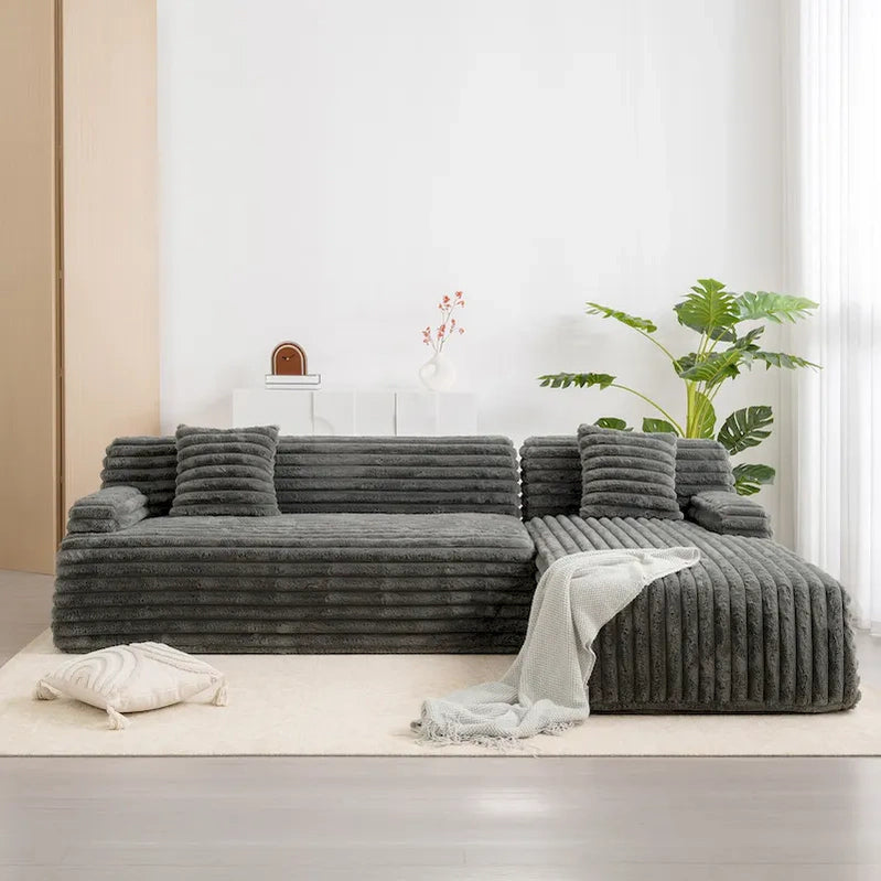 Cloud Sectional Sofa, Modern Upholstered Couch With 2 Throw Pillows, Free-Combined Sofa, Modular Sectional L Shaped Couch