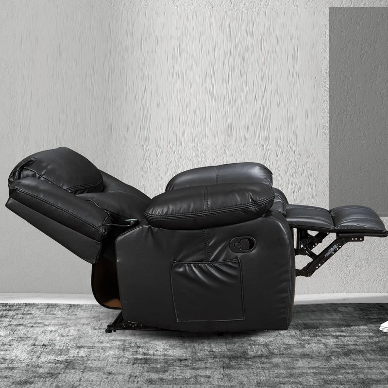 Wide Seat Durable Leather Massage And Heat Recliner