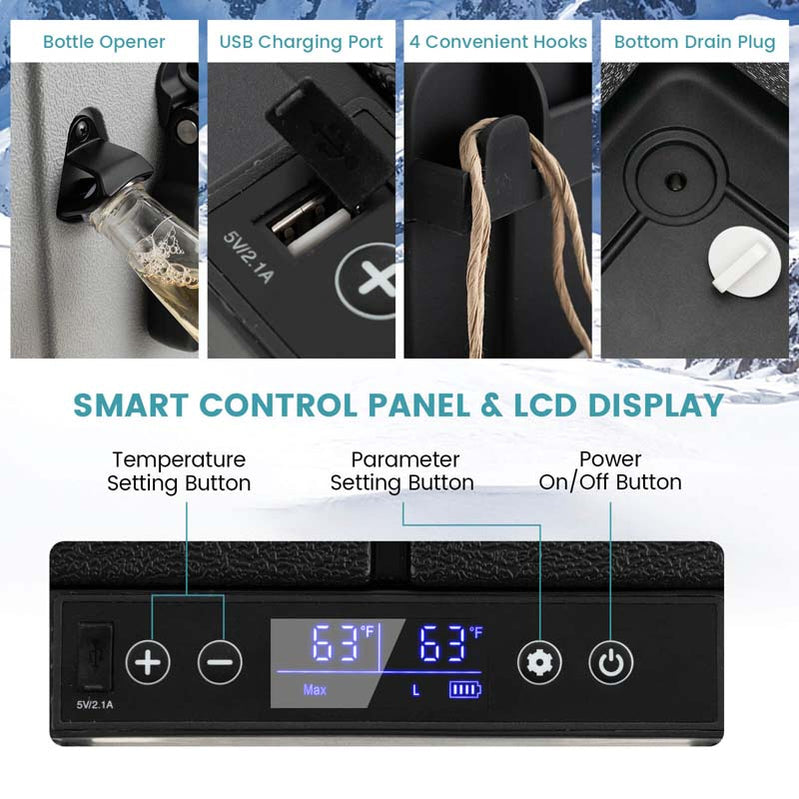 40-Quart Dual-Zone Car Refrigerator With Wheels, 12V/24V DC And 100-240V AC Portable Car Fridge Cooler Freezer