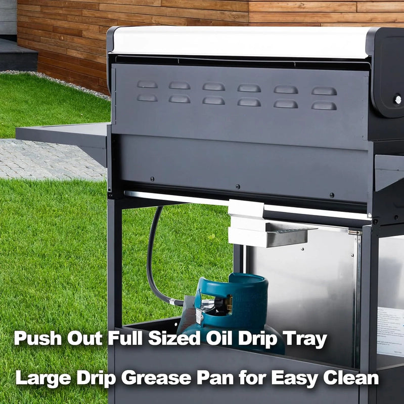 Upgraded 4 Burner Bbq Propane Gas Grill With Cast Iron Grates And Side Stove, 44,000 BTU Stainless Steel Burner Barbecue Grill For Patio