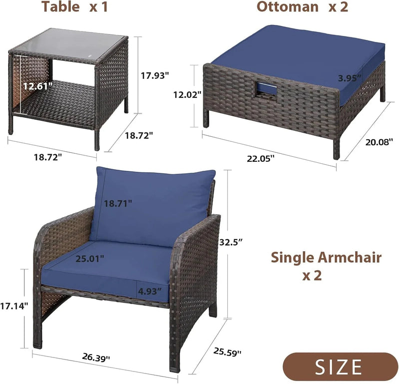 Leveleve Balcony Furniture 5 Piece Patio Conversation Set