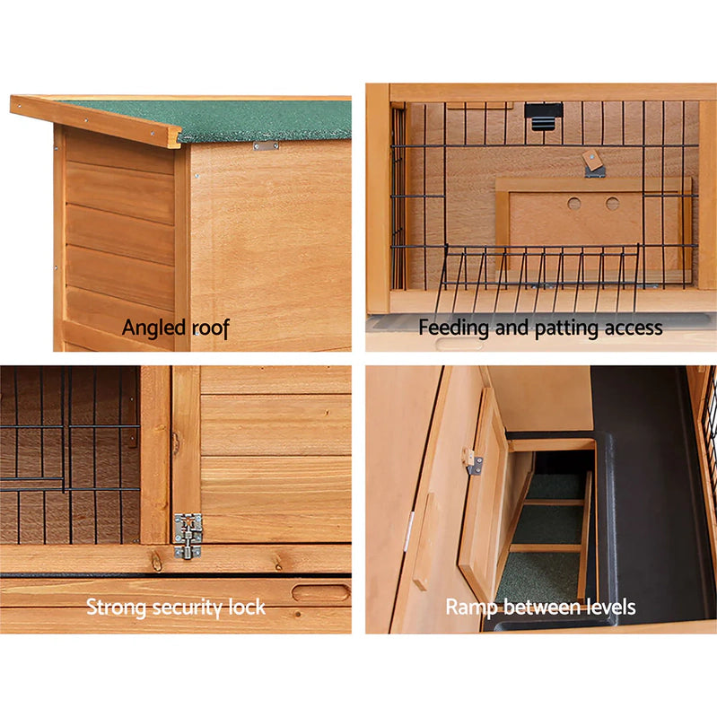 Double Level Wooden Rabbit Hutch With Slide-Out Tray- i.Pet