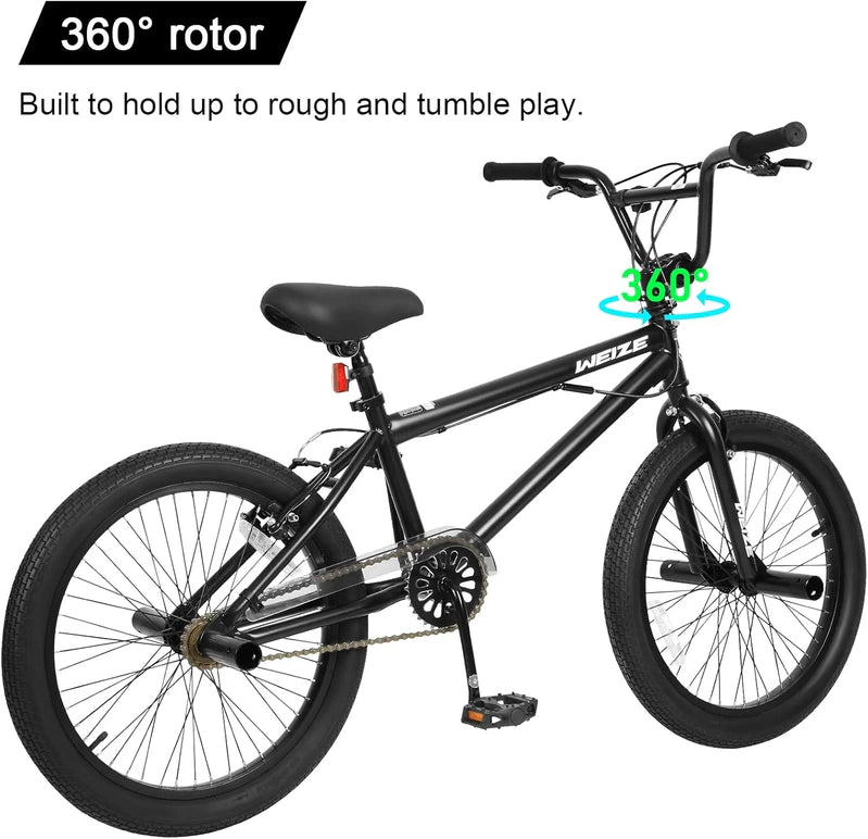 Weize Freestyle BMX Bicycle 20 In. Stunt Bike For Kids And Adults Men And Women High Strength Steel Frame 360 Degree Rotor Freestyle