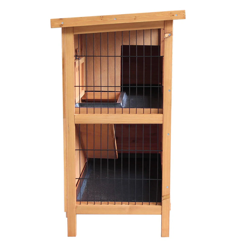 Double Level Wooden Rabbit Hutch With Slide-Out Tray- i.Pet