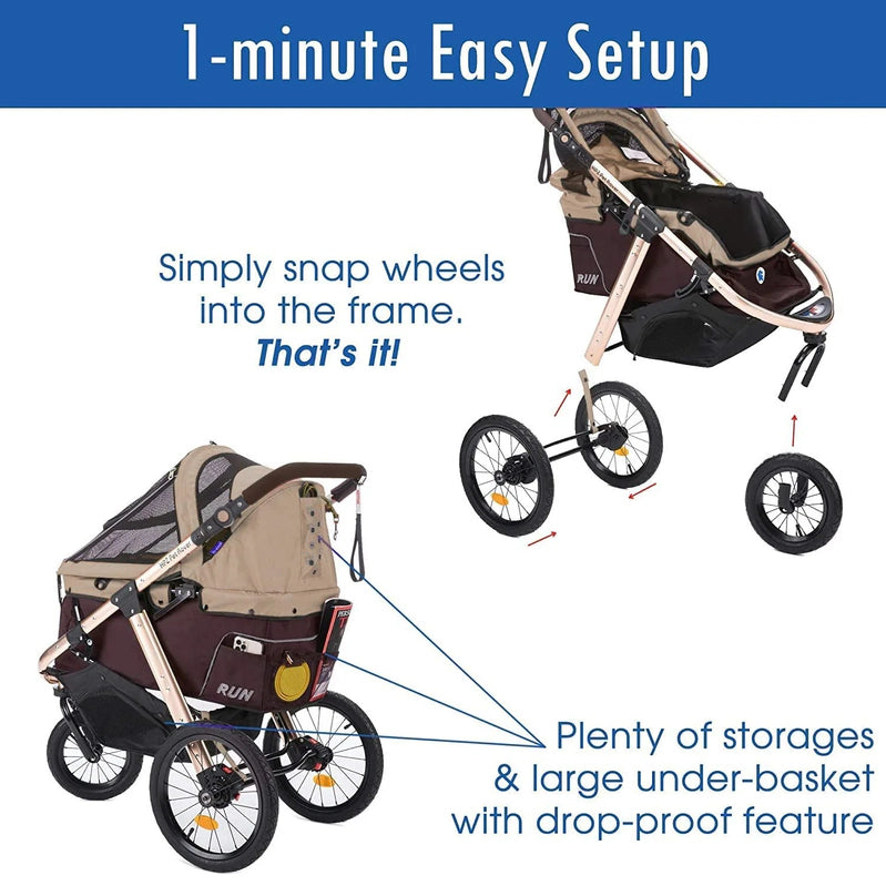 Jogging Sports Stroller With Comfort Rubber Wheels/Zipper-Less Entry/1-Hand Quick Fold/Aluminum Frame For Small/Medium Dogs, Cats And Pets, Green Camo