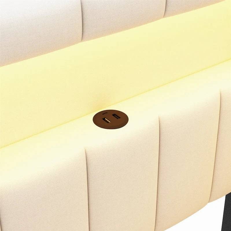 Upholstered Platform Bed With USB Ports And LED Lighting, Full/Twin Size Bed Frame With 2 Storage Drawers, Modern Bedroom