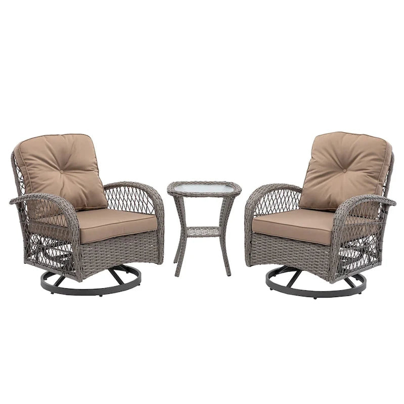 3 Pieces Outdoor Swivel Rocker Patio Chairs, 360 Degree Rocking Patio Conversation Set